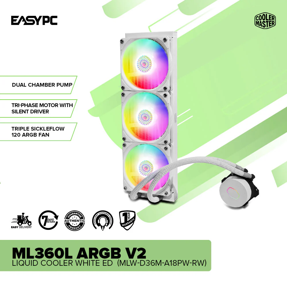 COOLERMASTER ML360L ARGB V2 Liquid Cooler WHITE ED (MLW-D36M-A18PW-RW) - Image 2