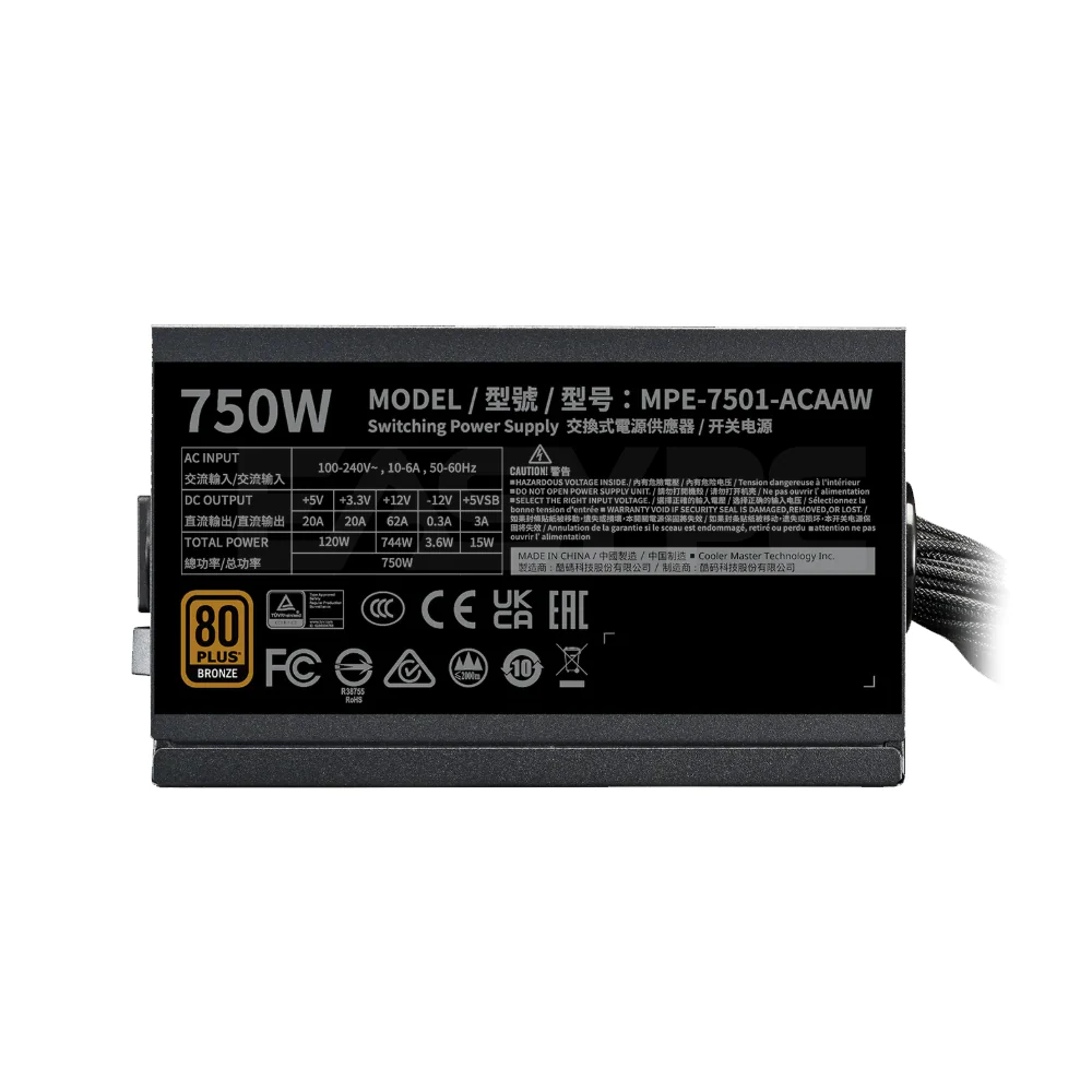 CoolerMaster MWE 750W V3 (MPE-7501-ACABW-3BUS) 80+ Bronze ATX 3.1 Power Supply - Image 4