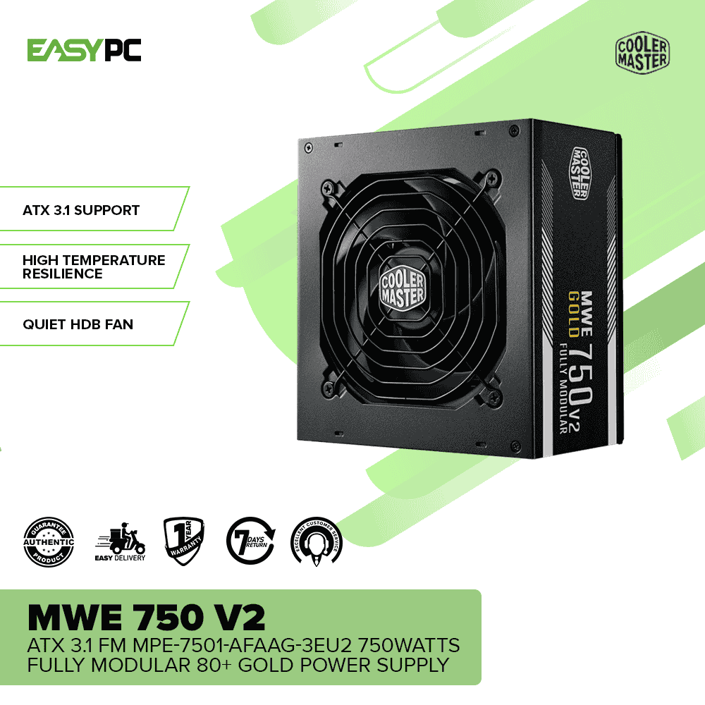 Coolermaster MWE750 V2 ATX 3.1 FM MPE-7501-AFAAG-3EU2 750watts Fully Modular 80+ Gold Power Supply - Image 2
