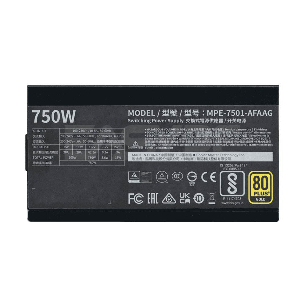 Coolermaster MWE750 V2 ATX 3.1 FM MPE-7501-AFAAG-3EU2 750watts Fully Modular 80+ Gold Power Supply - Image 3