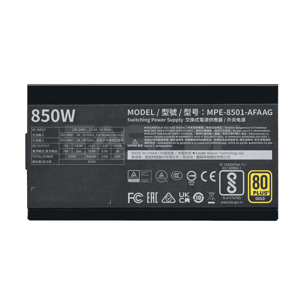 Coolermaster MWE850 V2 ATX 3.1 FM MPE-8501-AFAAG-3EU2 850watts Fully Modular 80+ Gold Power Supply - Image 3