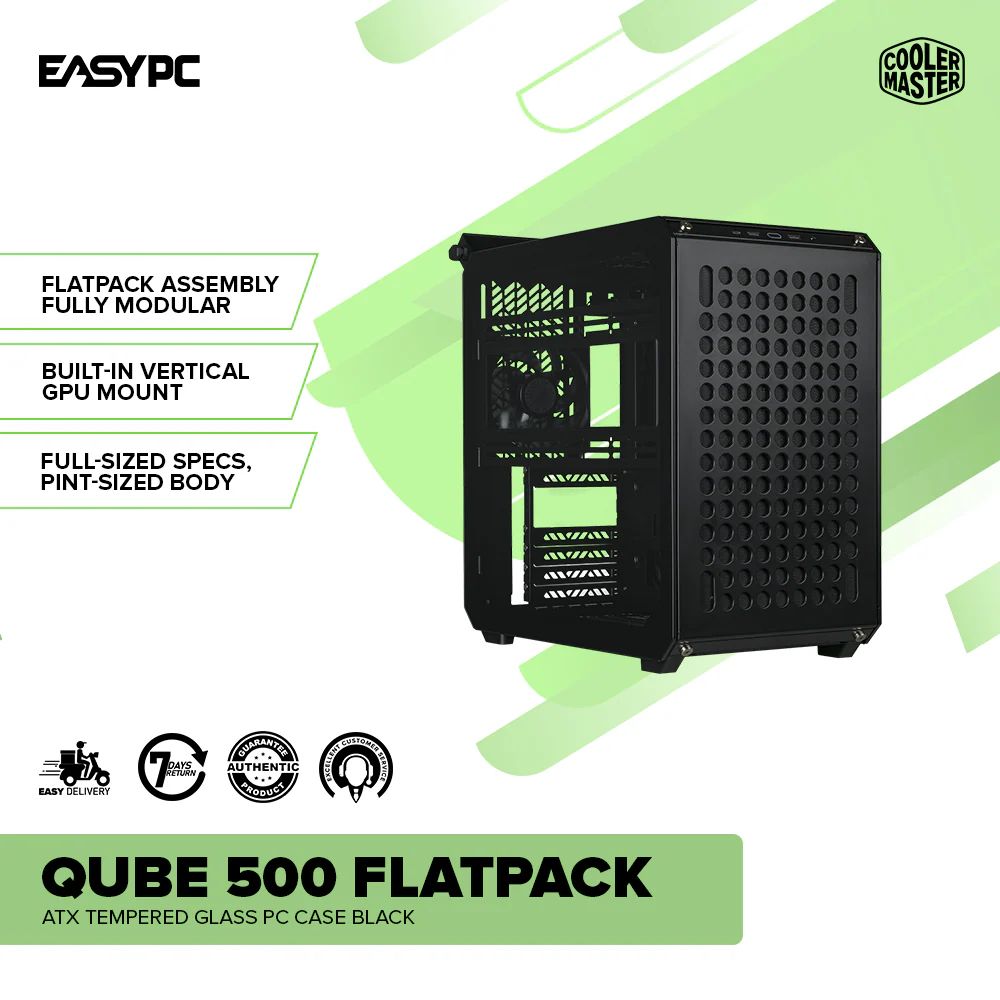 CoolerMaster Qube 500 FlatPack ATX Tempered Glass PC Case Black - Image 2