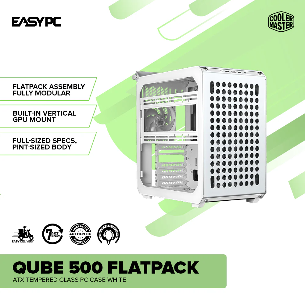 CoolerMaster Qube 500 FlatPack ATX Tempered Glass PC Case White