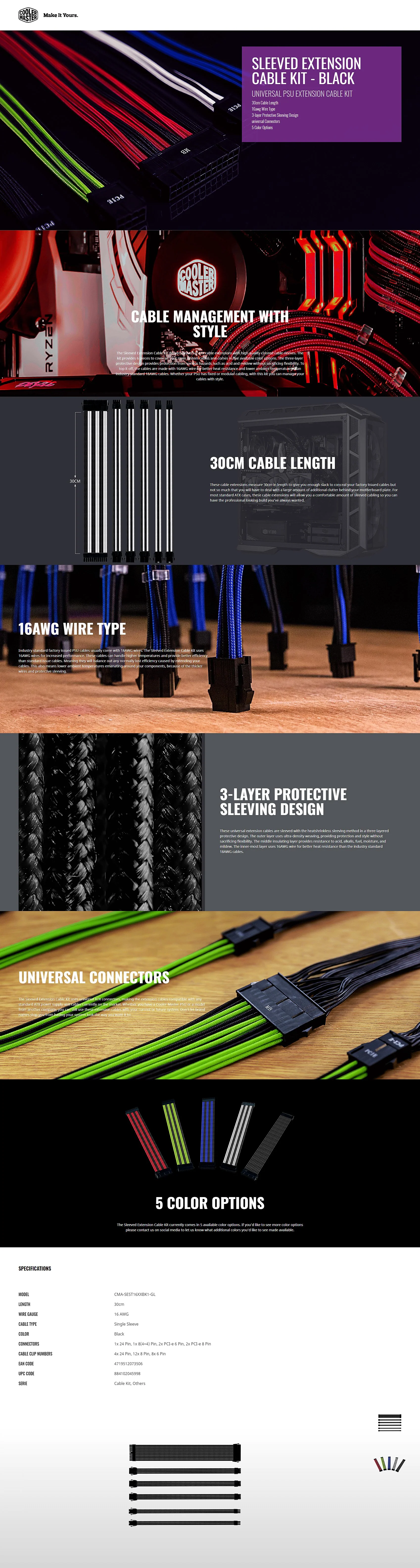 CoolerMaster Sleeve PSU Extension Cable Kit - Image 5