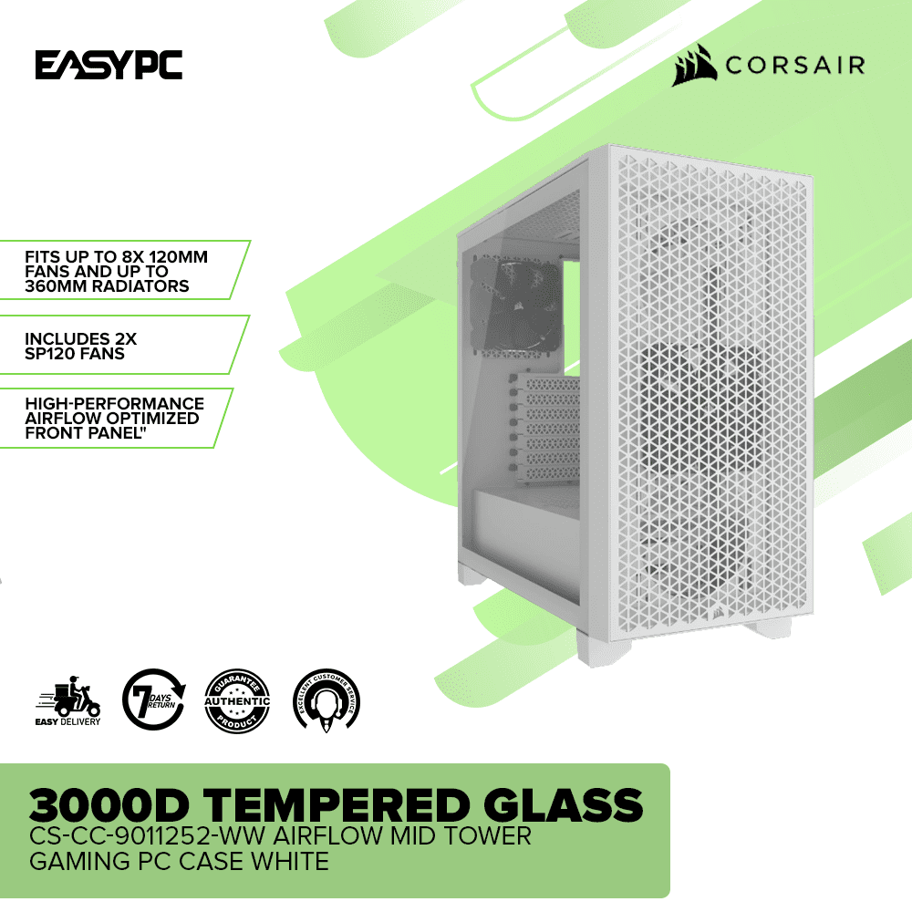 Corsair 3000D Tempered Glass CS-CC-9011252-WW Airflow Mid Tower Gaming PC Case White - Image 2