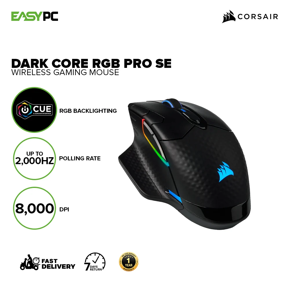 Corsair Dark Core RGB Pro and  Pro SE 18K DPI Comfortable contoured shape with two included interchangeable side grips Wireless Gaming Mouse 7UBE - Image 7