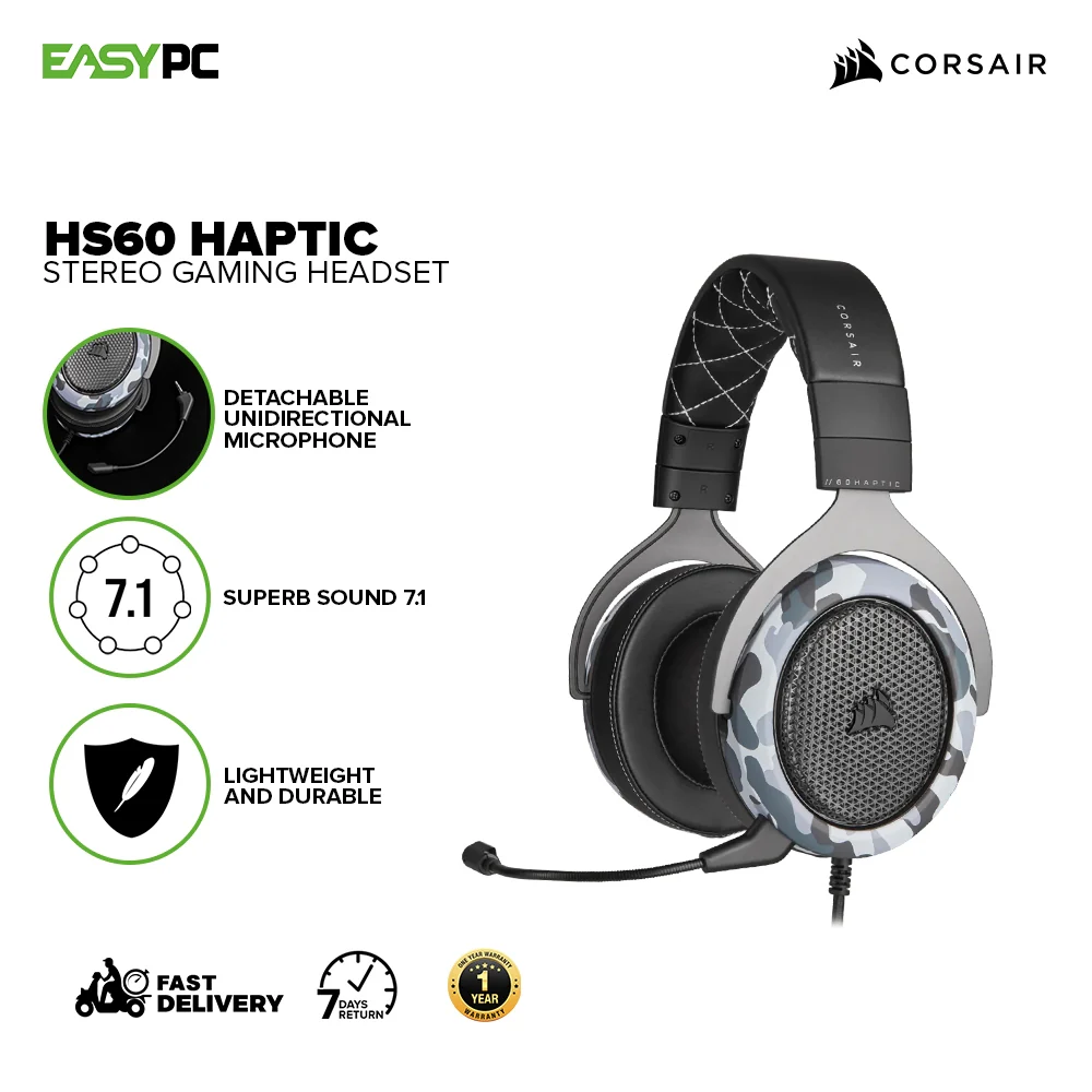 Corsair HS60 Haptic Stereo Gaming Headset with Haptic Bass, Memory Foam Earcups, Removable Microphone, Windows Sonic Compatible, Discord-Certified for PC CS-CA-9011225-AP 7UBE COCS2340 Gaming Headset - Image 2