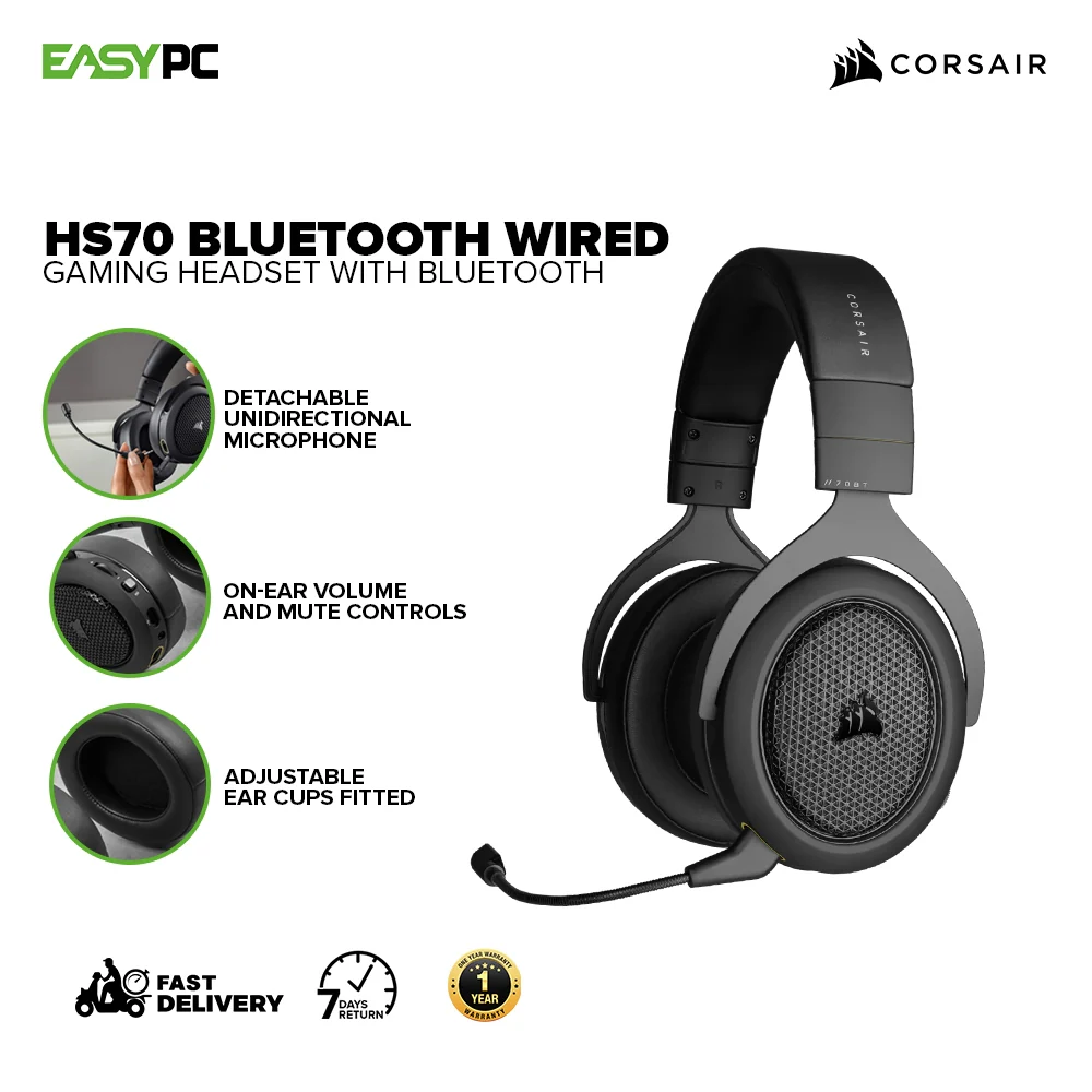 Corsair HS70 Bluetooth - Wired Gaming Headset with Bluetooth - Works with PC, Mac, Xbox Series X, Xbox Series S, Xbox One, PS5, PS4, Nintendo Switch, iOS and Android - Wired Gaming Headset w/ Bluetooth CS-CA-9011227-AP 7UBE COCS2342 - Image 2