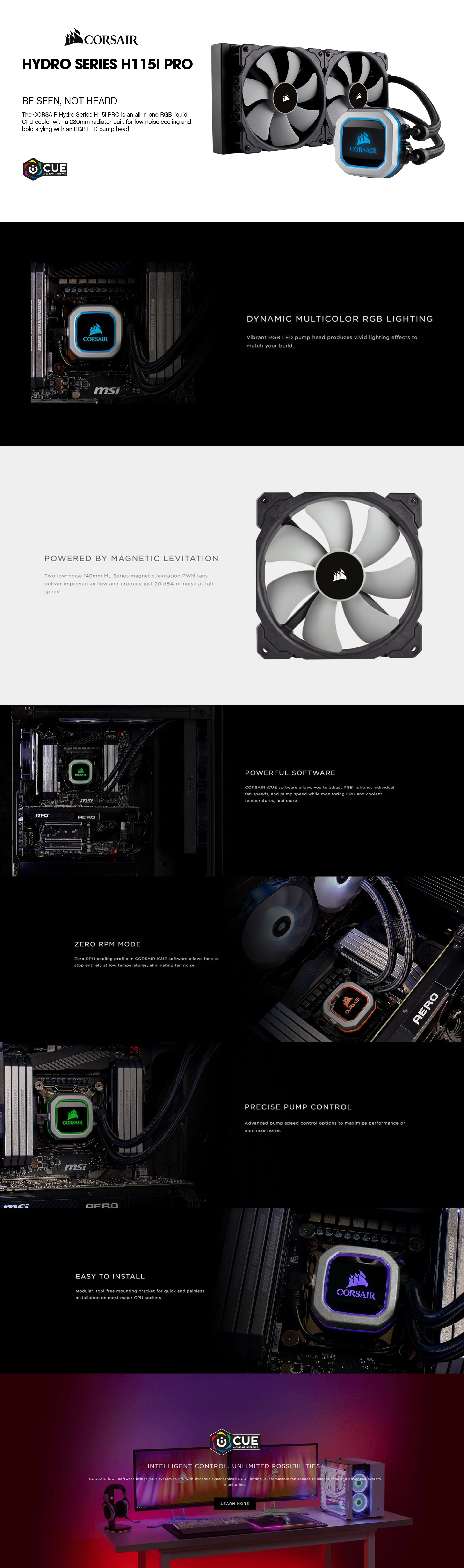 Corsair Hydro Series H115i Pro 280mm CPU Liquid Cooler RGB - Image 6