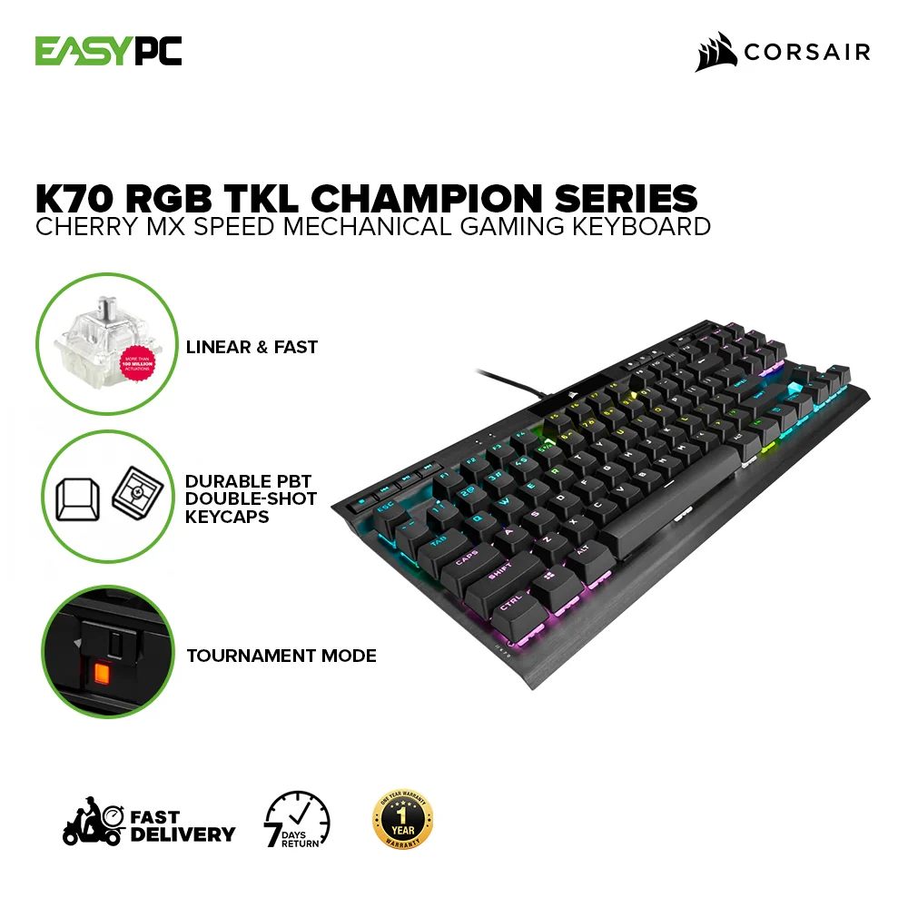 Corsair K70 RGB TKL Champion Series Cherry MX Red and MX Speed,87 Keys, Braided and Detachable Cable Wired Mechanical Gaming Keyboard 7UBE - Image 7