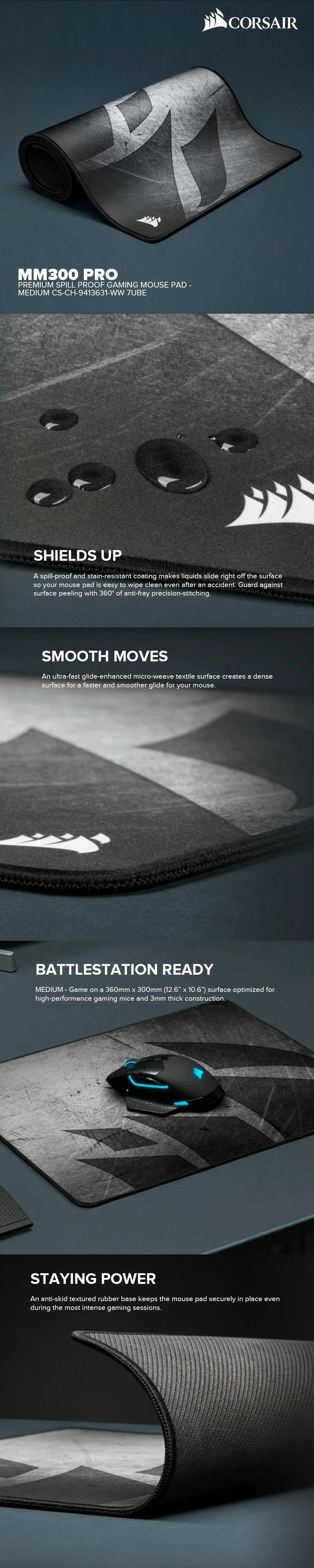 Corsair MM300 PRO Premium Spill Proof, stain-resistant coating, anti-skid textured rubber base  Medium and Extended Gaming Mouse Pad 7UBE - Image 11