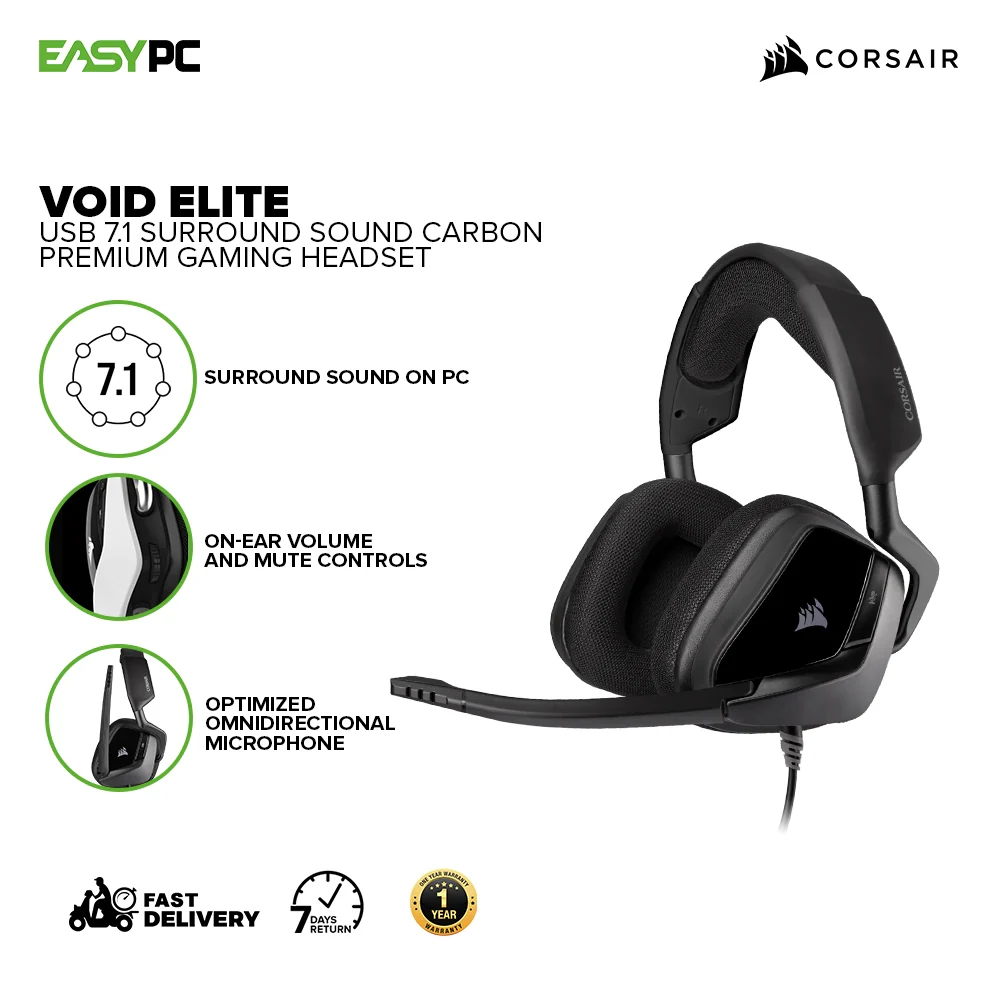 Corsair VOID Elite Surround Premium Gaming Headset with 7.1 Surround Sound, Discord Certified, Works with PC, Xbox Series X, Xbox Series S, PS5, PS4, Nintendo Switch, Carbon CS-CA-9011205-AP 7UBE COCS2344 - Image 2