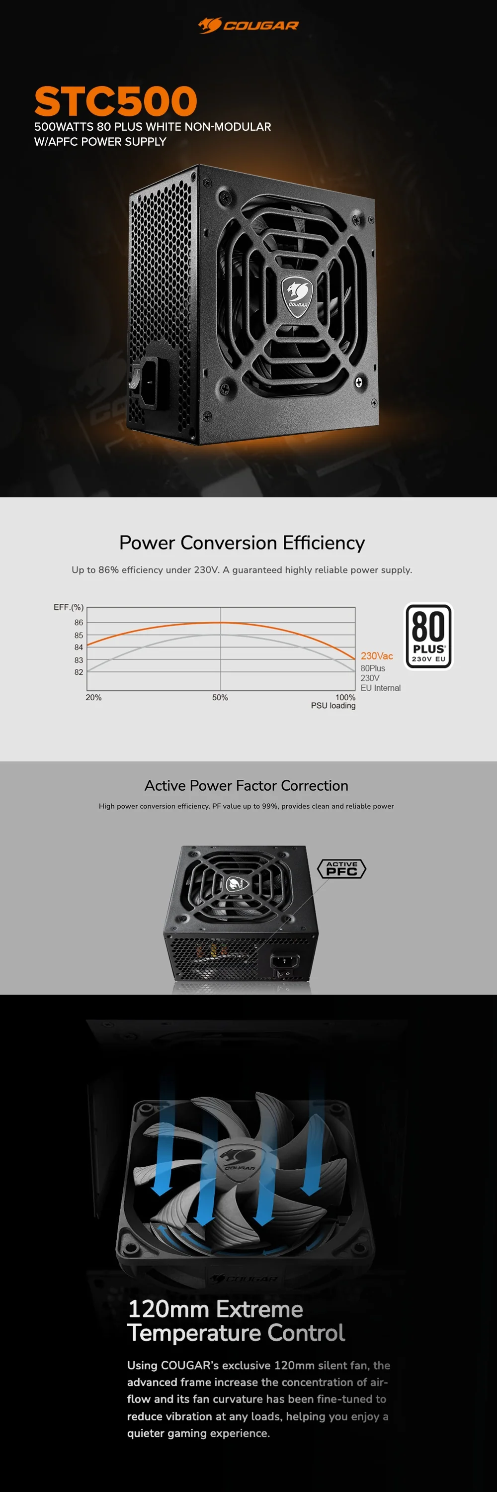 Cougar STC500 500watts 80 Plus White Non-Modular w/APFC Power Supply - Image 6