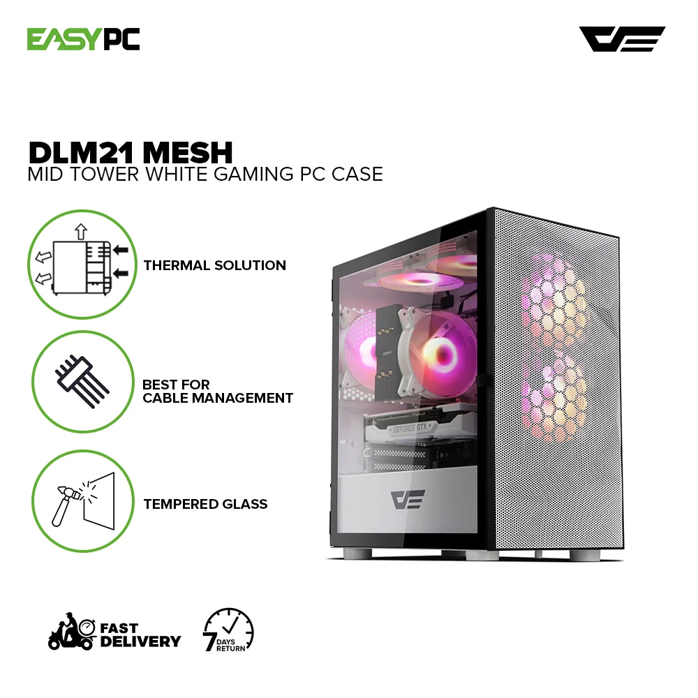 DarkFlash DLM21 Mesh Mid Tower Black, White and Pink White PC Case - Image 10