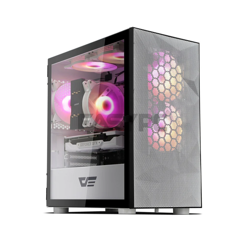 DarkFlash DLM21 Mesh Mid Tower Black, White and Pink White PC Case - Image 11