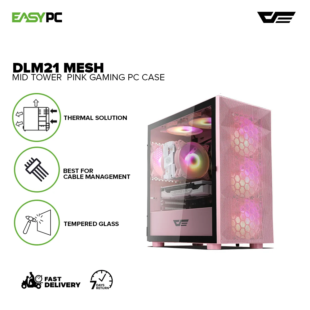 DarkFlash DLM21 Mesh Mid Tower Black, White and Pink White PC Case - Image 18