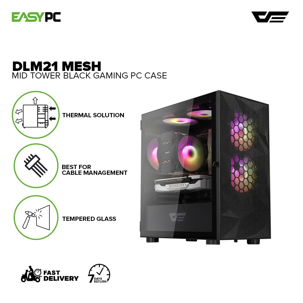 DarkFlash DLM21 Mesh Mid Tower Black, White and Pink White PC Case - Image 2