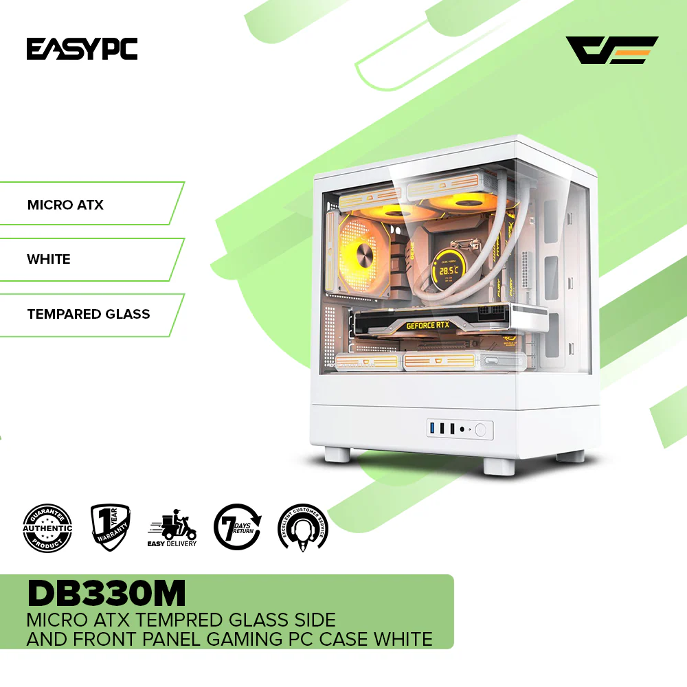 DarkFlash DB330M Micro ATX Tempred Glass Side and Front Panel Gaming PC Case White - Image 2