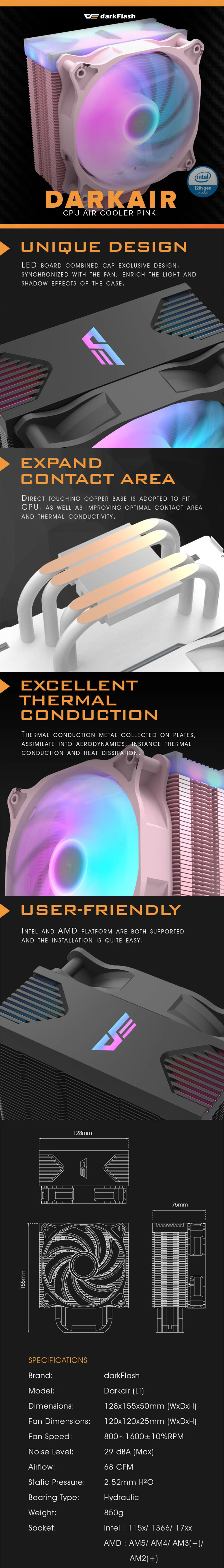 Darkflash Darkair CPU Air Cooler Pink - Image 7