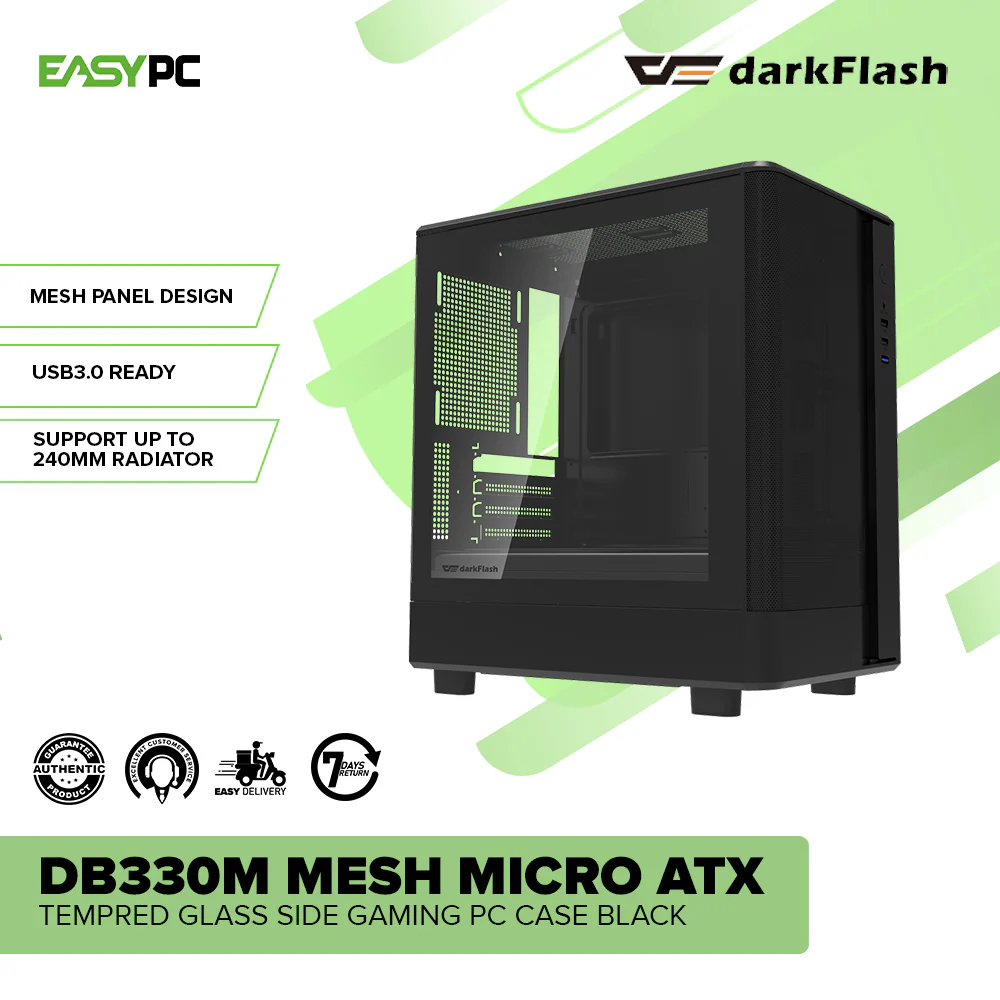 DarkFlash DB330M Mesh Micro ATX Tempred Glass Side Gaming PC Case Black - Image 2