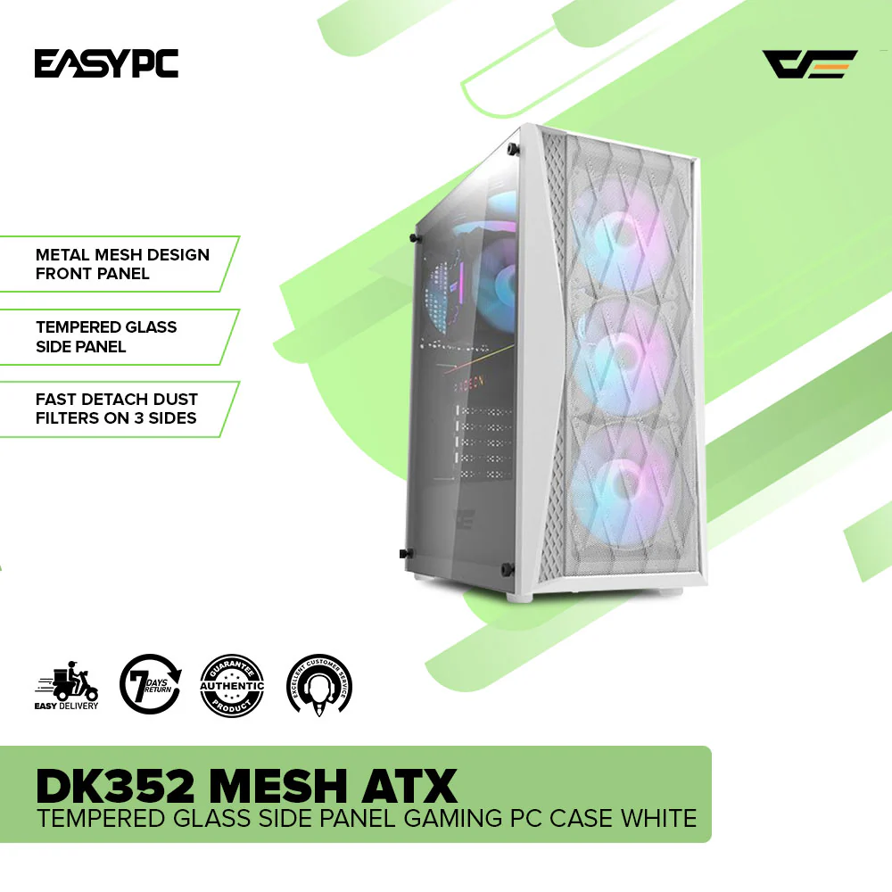 DarkFlash DK352 Mesh ATX Tempered Glass Side Panel Gaming PC Case White - Image 2