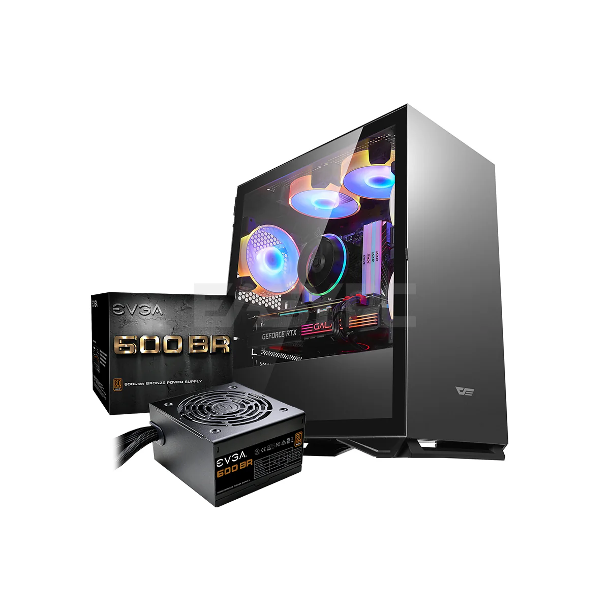 DarkFlash DLM22 Case + EVGA 600BR 600watts Power Supply Bundle PC Case and Power Supply