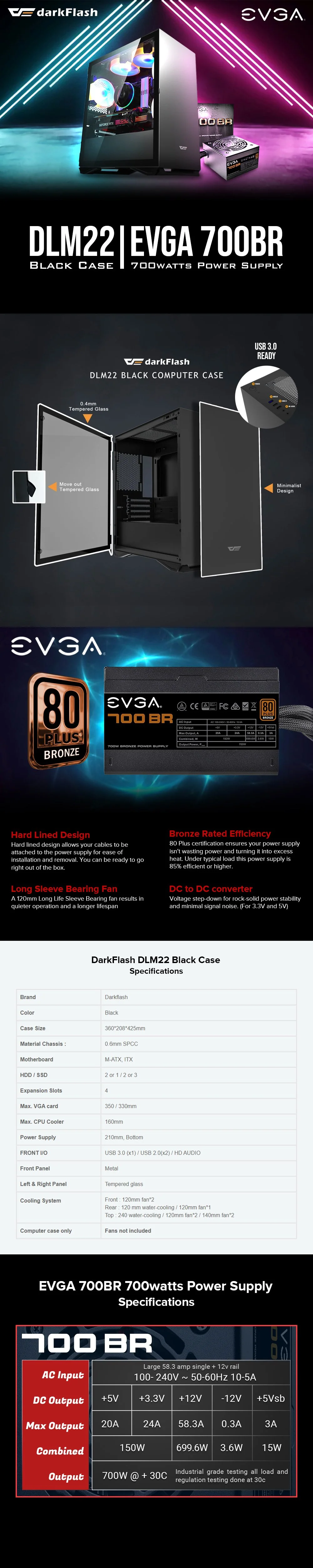 DarkFlash DLM22Case + EVGA 700BR 700watts Power Supply Bundle PC Case and Power Supply - Image 7