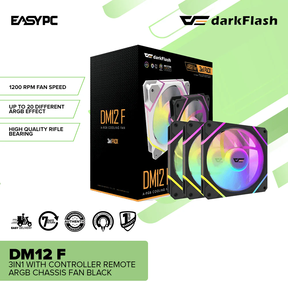 DarkFlash DM12 F 3in1 with Controller Remote ARGB Chassis Fan Black - Image 2