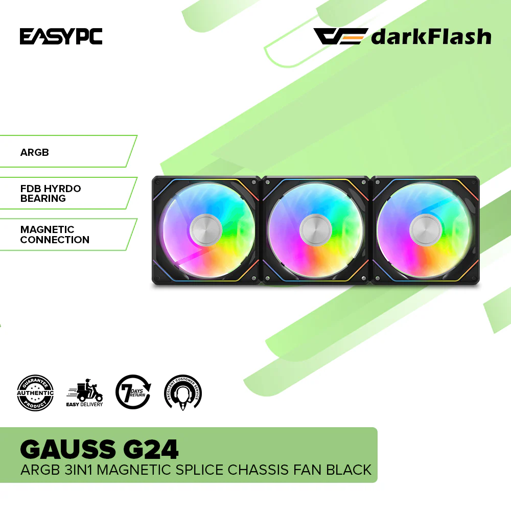 DarkFlash GAUSS G24 ARGB 3in1 Magnetic Splice Chassis Fan Black - Image 2