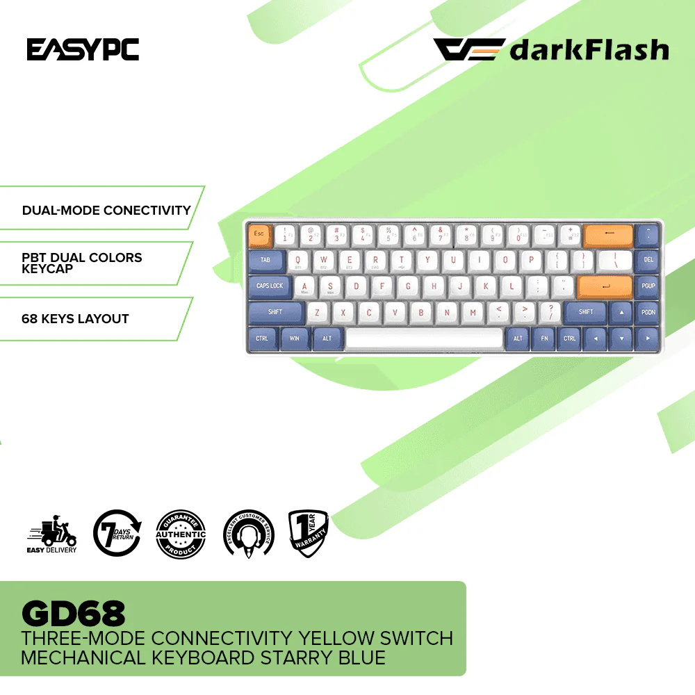 DarkFlash GD68 Three-Mode Connectivity Yellow Switch Mechanical Keyboard Starry Blue - Image 2