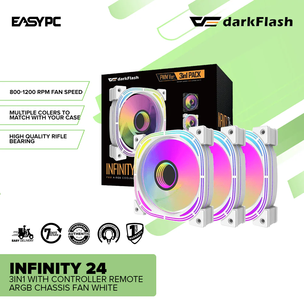 DarkFlash Infinity24 3in1 with Controller Remote ARGB Chassis Fan White - Image 2