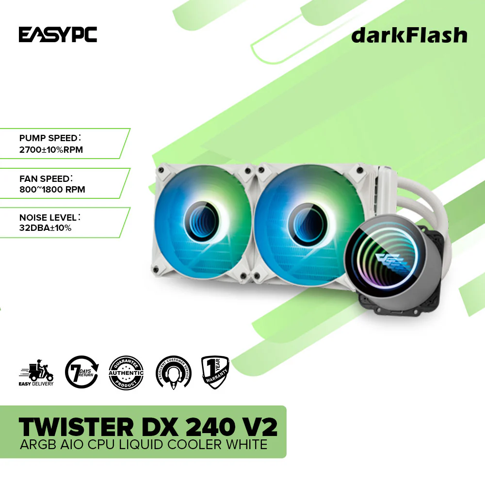 DarkFlash Twister DX 240 V2 Black and White ARGB AIO CPU Liquid Cooler - Image 6