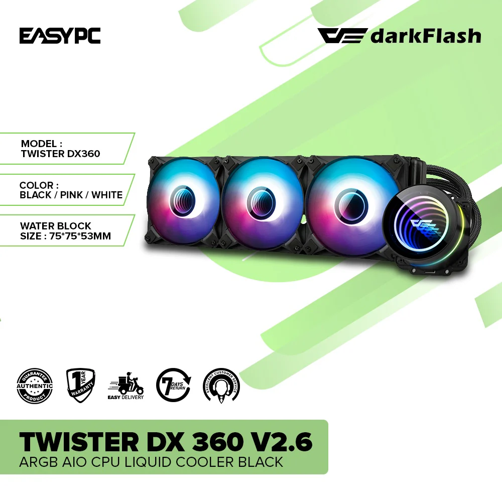 DarkFlash Twister DX 360 V2.6 ARGB AIO CPU Liquid Cooler Black - Image 2