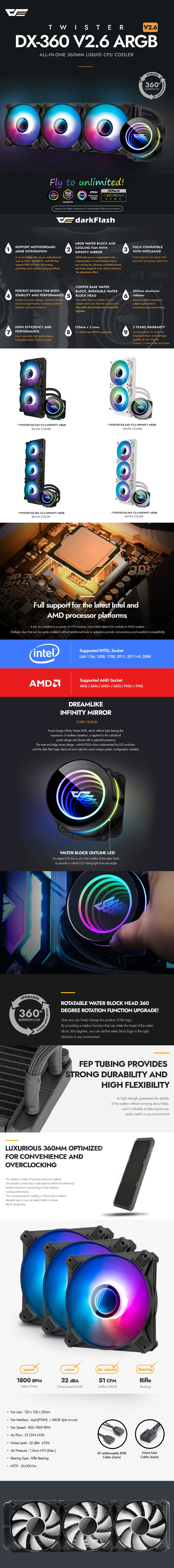 DarkFlash Twister DX 360 V2.6 ARGB AIO CPU Liquid Cooler Black - Image 4