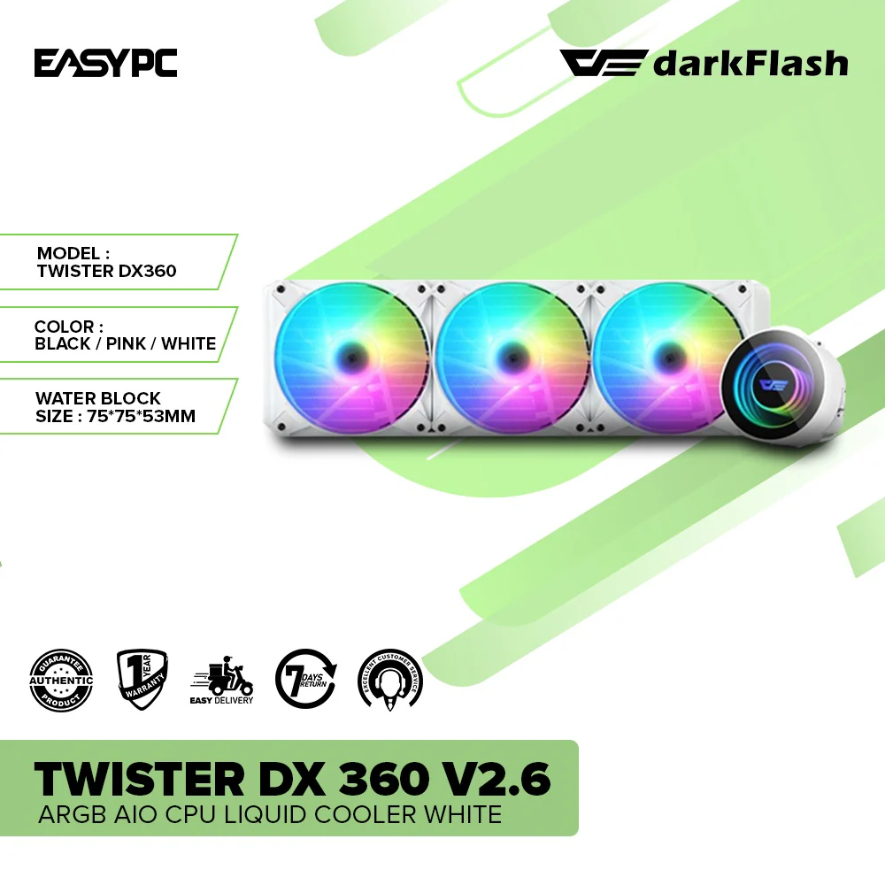 DarkFlash Twister DX 360 V2.6 ARGB AIO CPU Liquid Cooler White - Image 2