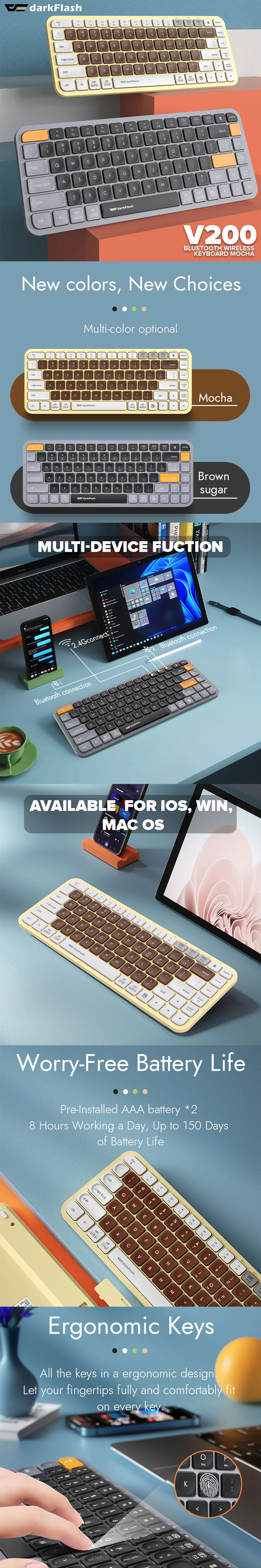 DarkFlash V200 Bluetooth Wireless Keyboard Mocha and Brown Sugar - Image 11