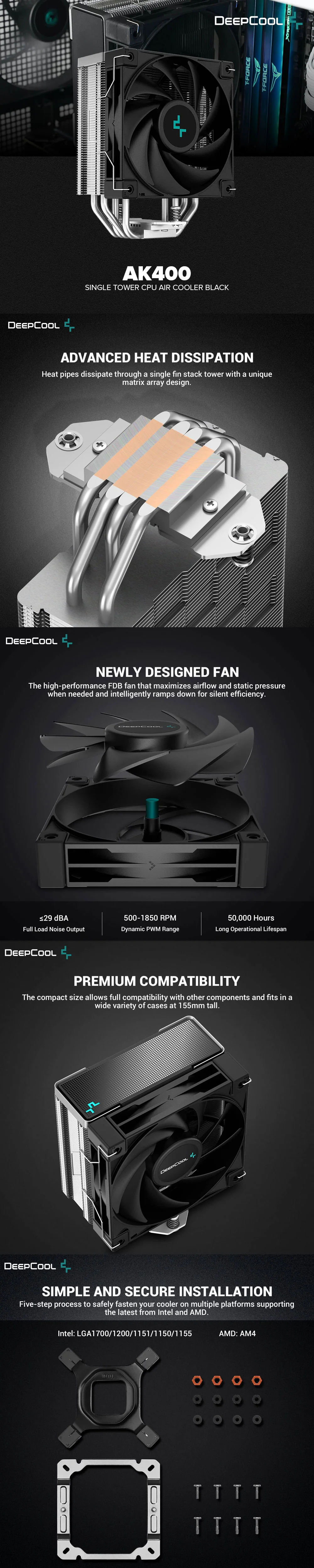 Deepcool AK400 Single Tower CPU Air Cooler Black - Image 7