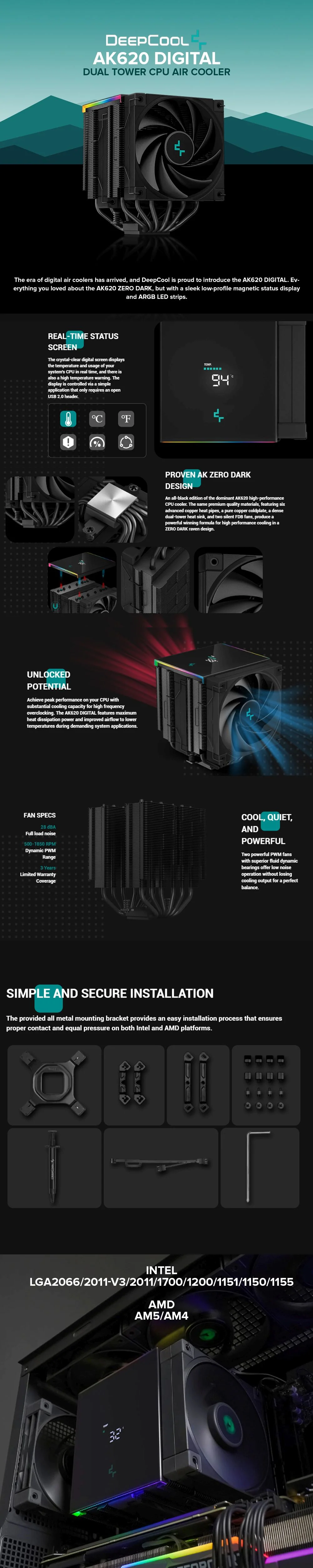 Deepcool AK620 Digital dual tower CPU Air Cooler - Image 5