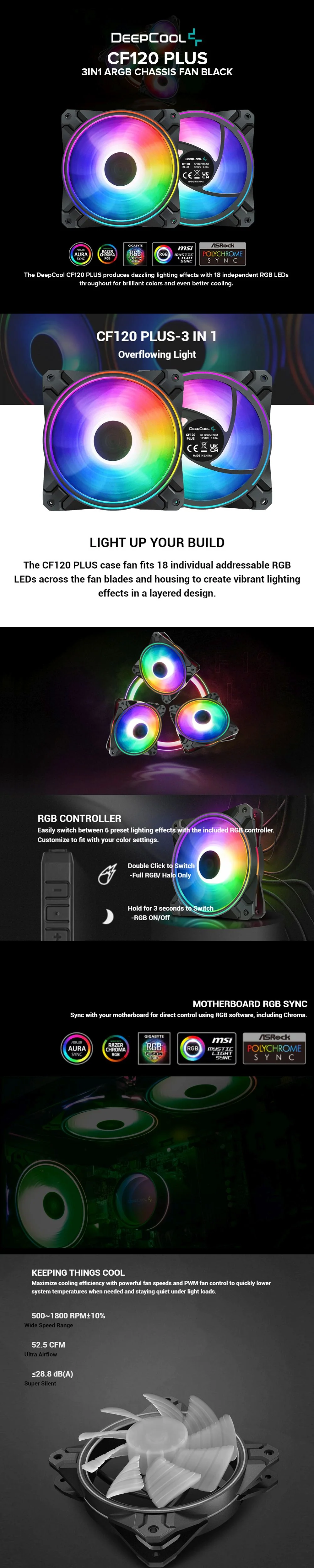 Deepcool CF120 Plus 3in1 ARGB Chassis Fan Black - Image 5