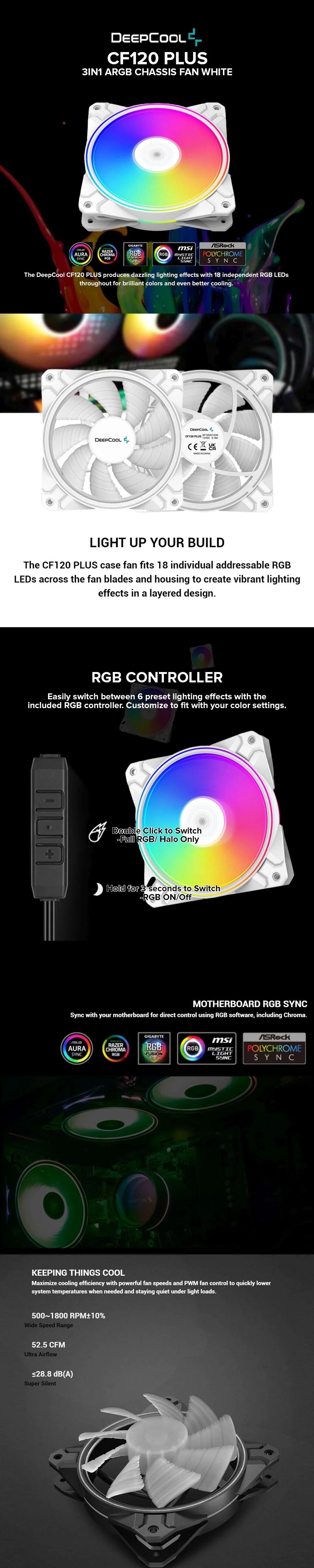 Deepcool CF120 Plus 3in1 ARGB Chassis Fan White - Image 5