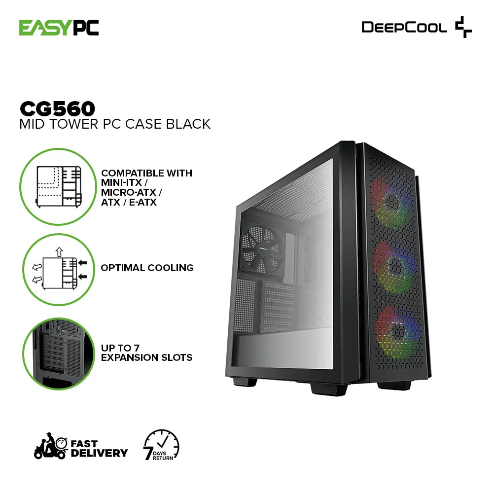 Deepcool CG560 Mid Tower PC Case Compatible with Mini-ITX / Micro-ATX / ATX / E-ATX, Black - Image 2