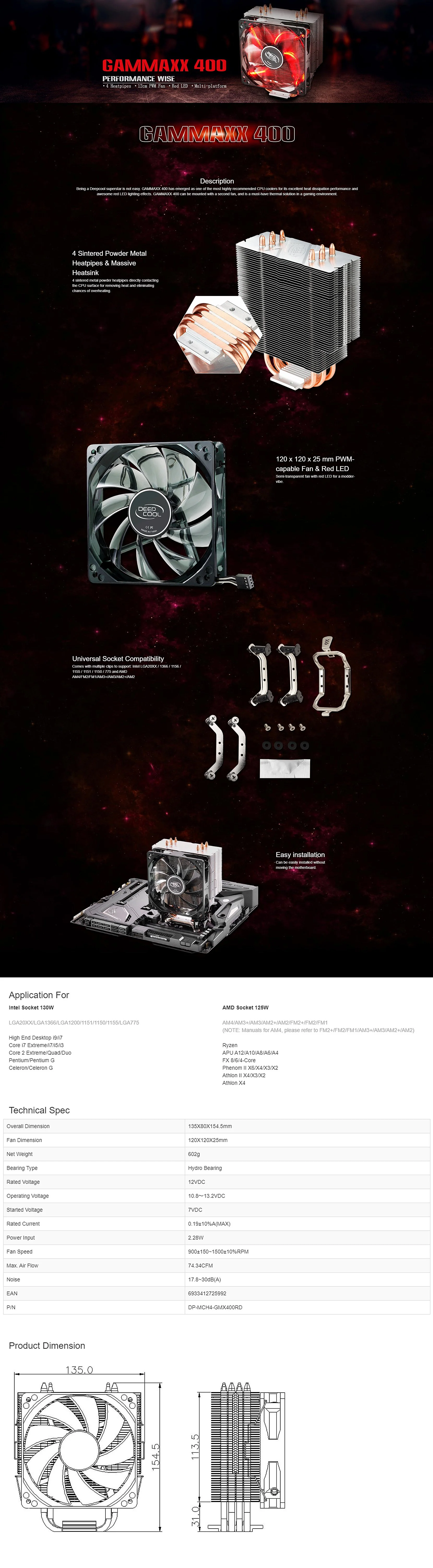 Deepcool Gammaxx 400 CPU Air Cooler Red - Image 7