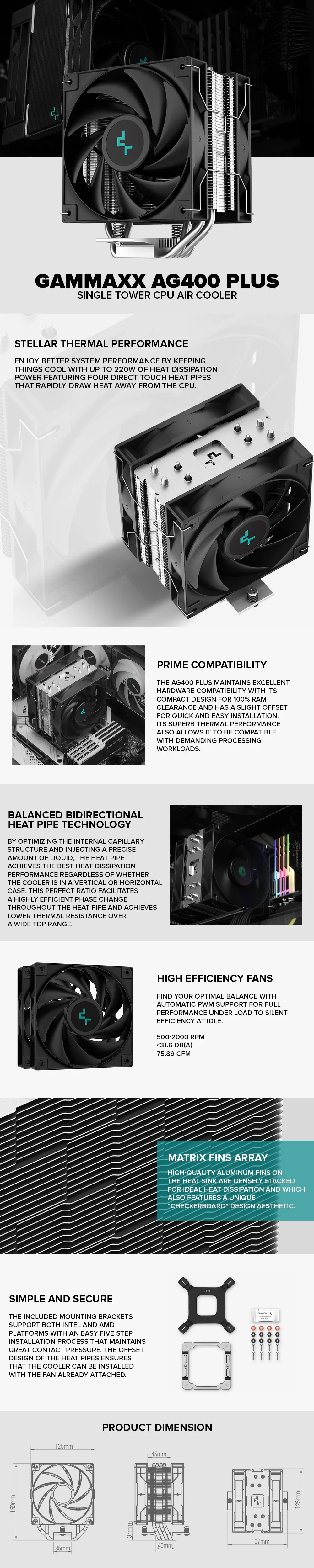 Deepcool Gammaxx AG400 PLUS Single Tower Bearing Type Hydro Bearing CPU Air Cooler - Image 8