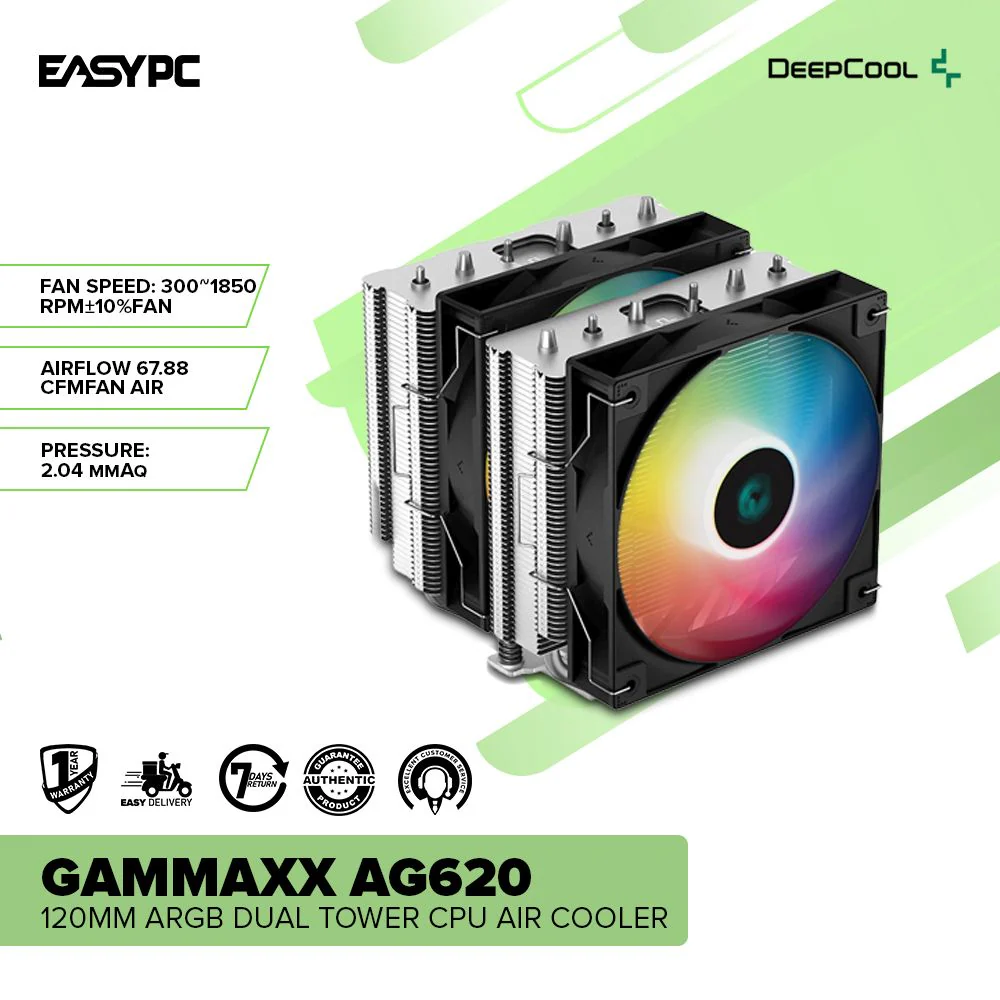 Deepcool Gammaxx AG620 120mm ARGB Dual Tower Substantial Cooling Power CPU Air Cooler - Image 2
