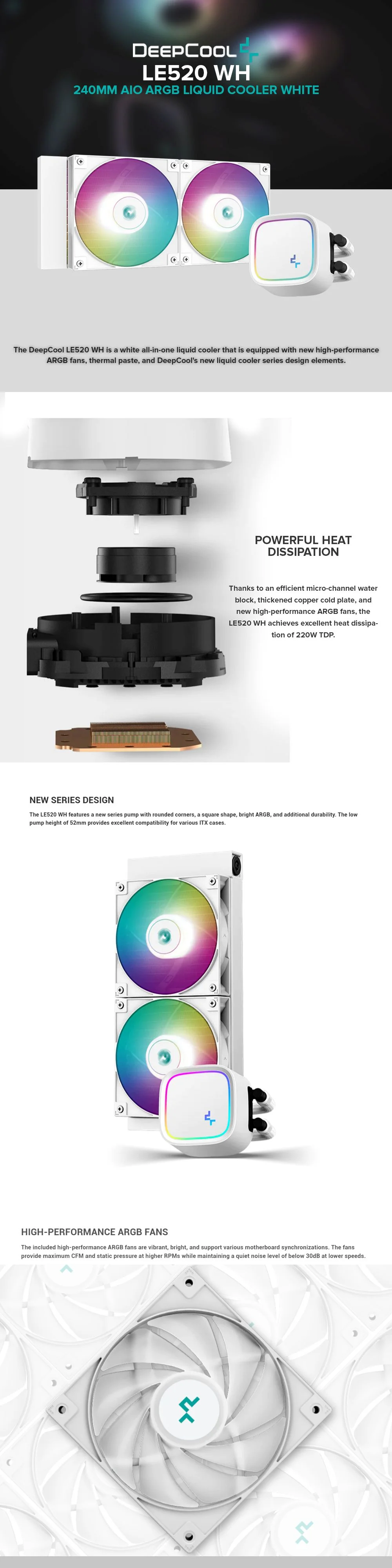 Deepcool LE520 240mm AIO ARGB Liquid Cooler white - Image 5