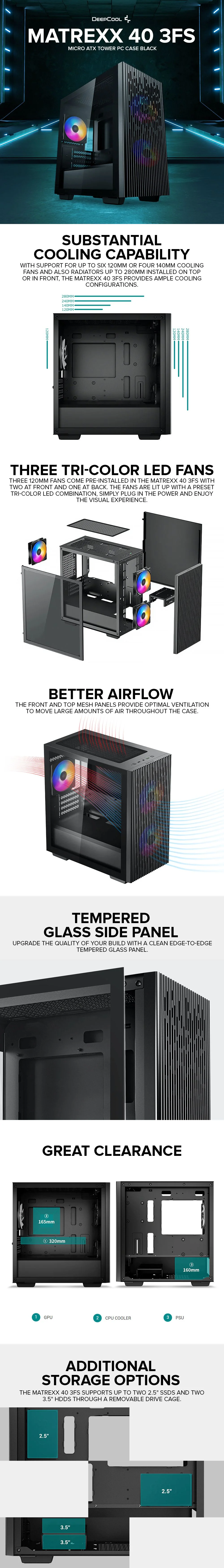 Deepcool Matrexx 40 3FS Optimal Cooling, Micro ATX Tower PC Case Black - Image 6