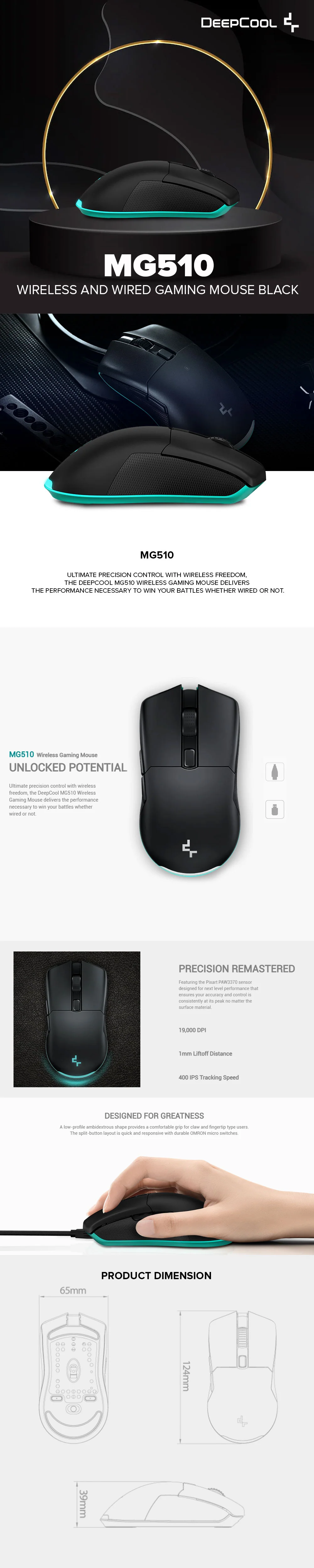 Deepcool MG510 Wireless and Wired Gaming Mouse Black - Image 7