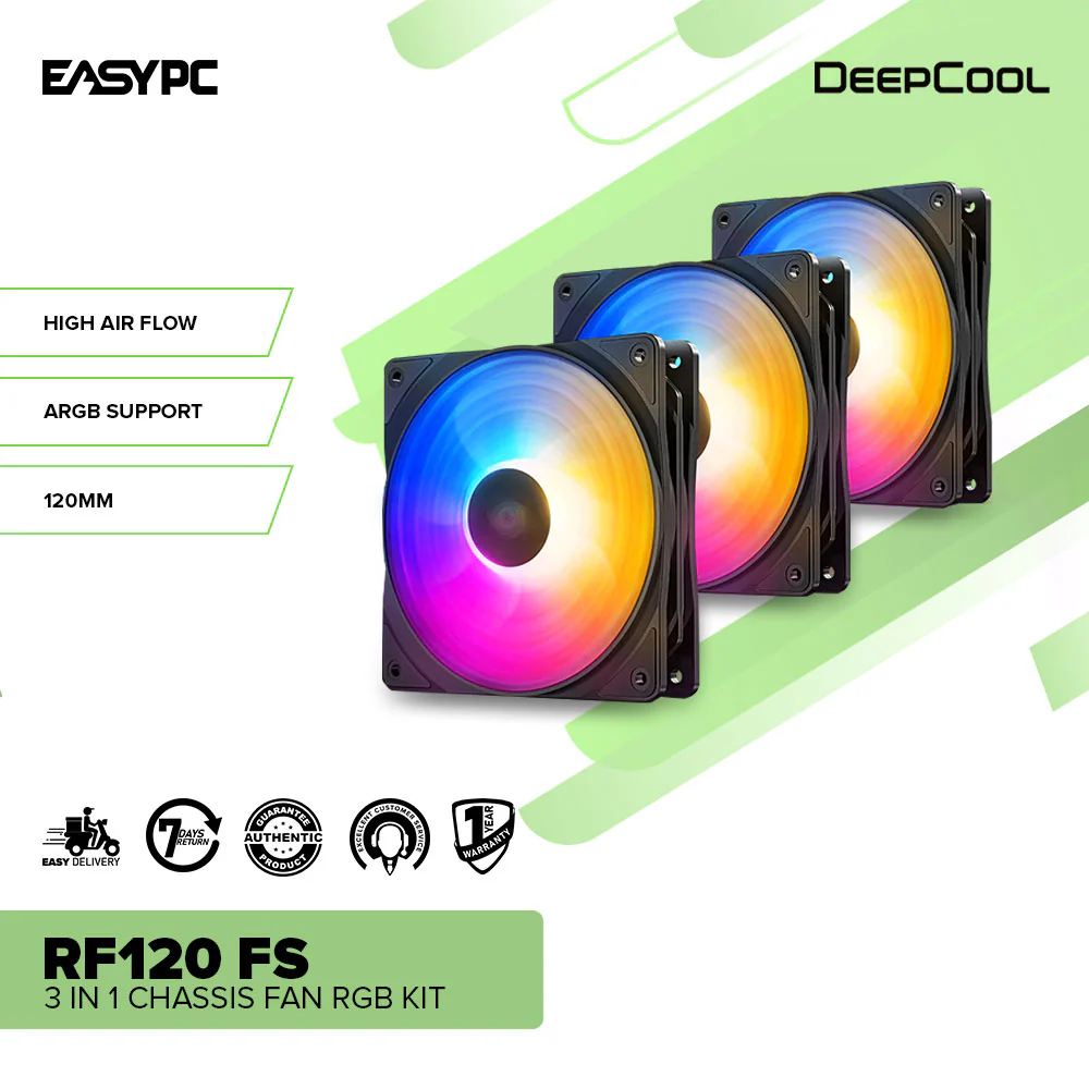 Deepcool RF120 FS 3 in 1 Silenty Powerful Simply Colorful Convenient Lighting Chassis Fan RGB Kit - Image 2