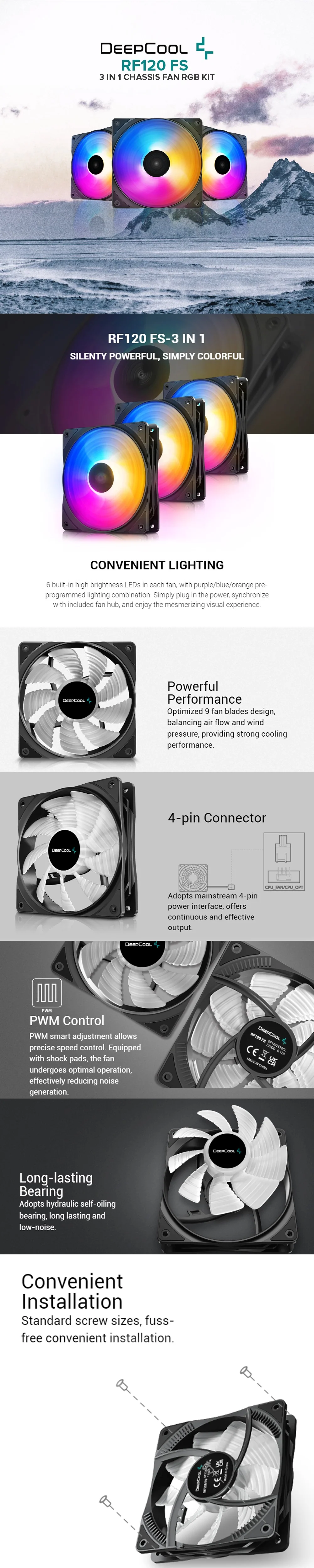 Deepcool RF120 FS 3 in 1 Silenty Powerful Simply Colorful Convenient Lighting Chassis Fan RGB Kit - Image 5