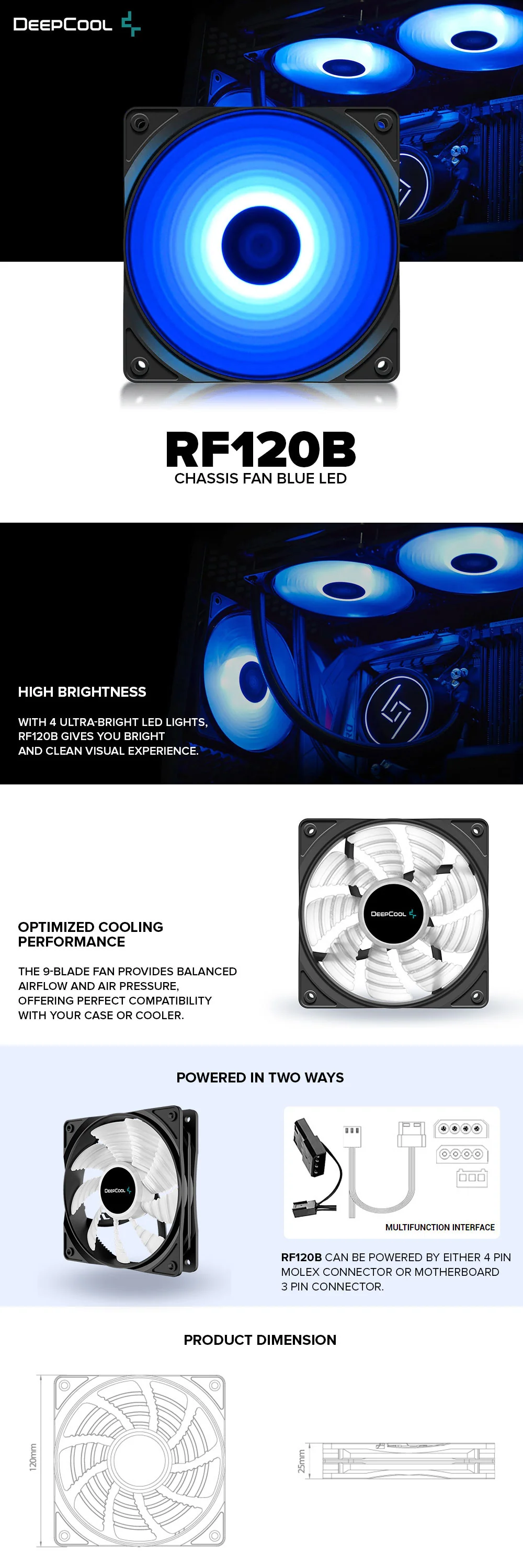 Deepcool RF120B Optimized Cooling Performance Chassis Fan Blue Led - Image 7
